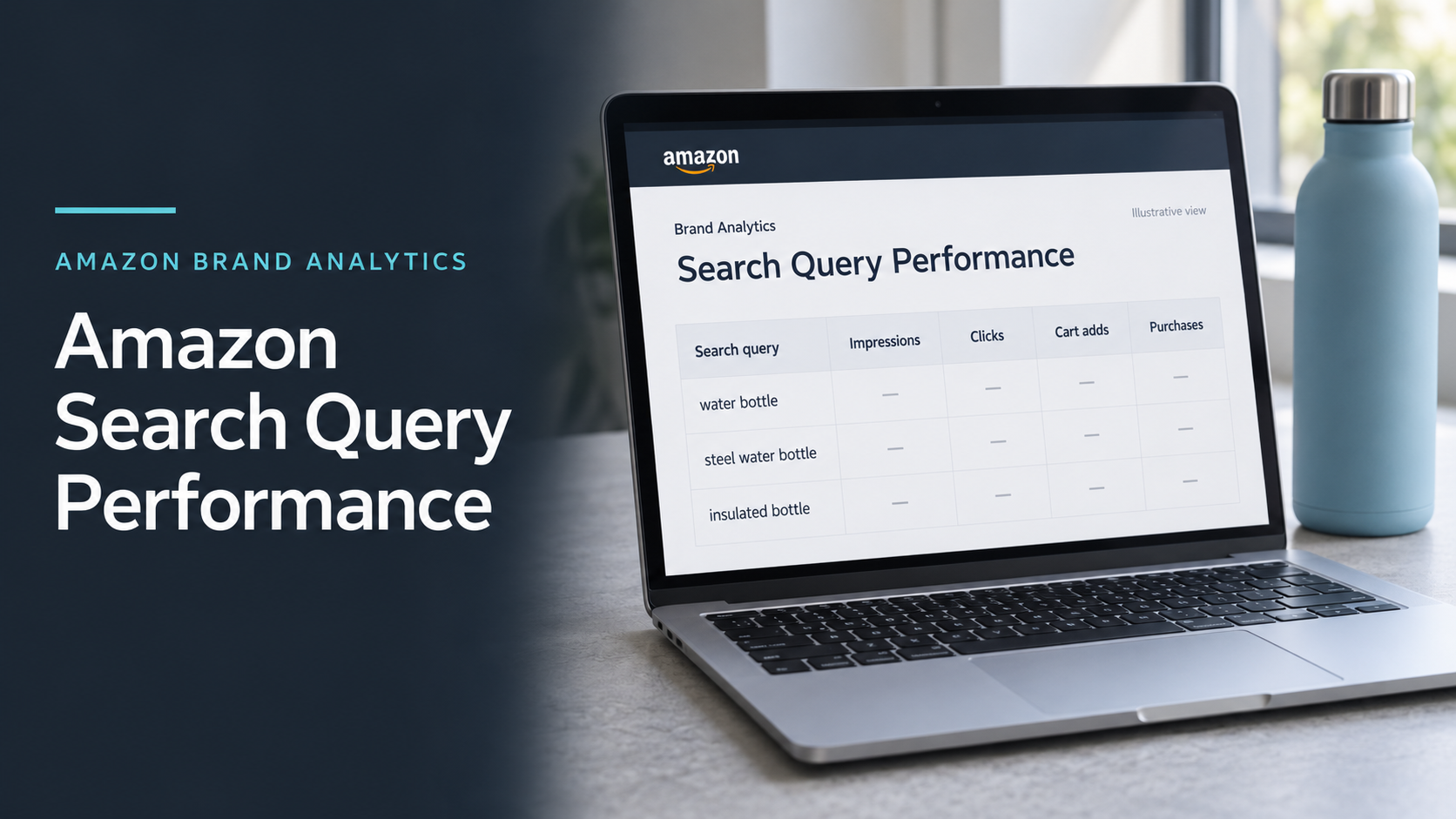 Laptop showing an illustrative Amazon Search Query Performance report